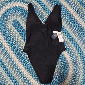 Abercrombie Plunge Padded Low Back High Leg Cheeky Swimsuit Black Sz S NWT